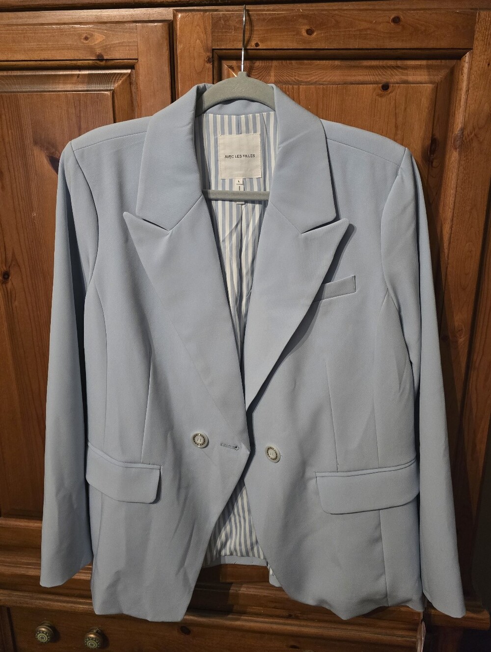 NWT Avec Les Filles Powder Blue Double-Breasted Blazer